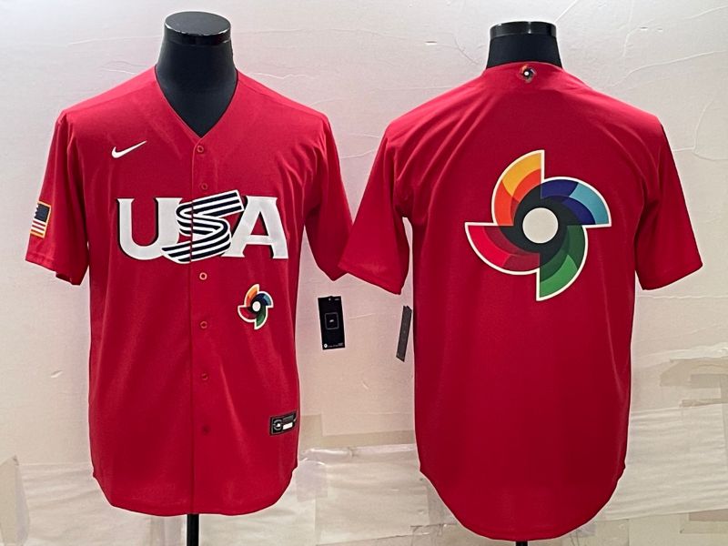 Men 2023 World Cub USA Blank Red Nike MLB Jersey5